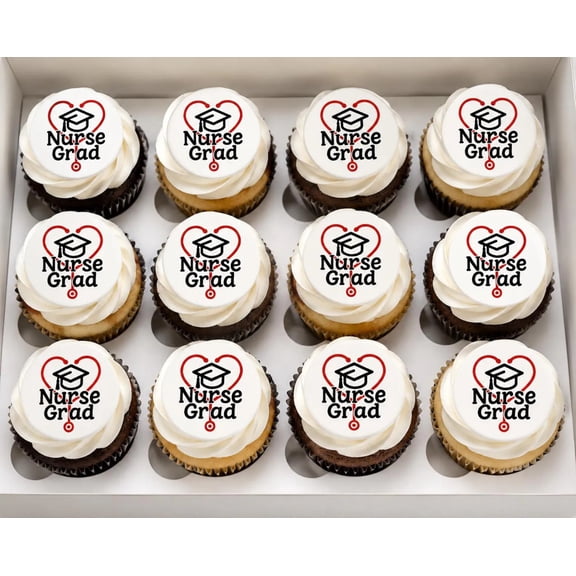 SugarMeLicious Nurse Graduation Edible Cupcake Toppers, RN Graduation Dessert Decorations, Pinning Ceremony Theme, 12 Pack 2.5 Inch Frosting Circles