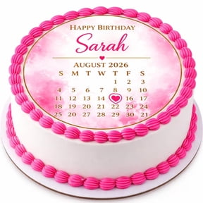 SugarMeLicious Personalized Calendar Edible Cake Topper, 8 Inch Round Birthday Cake Decoration With Heart Date, Custom Name And Special Date Frosting Sheet