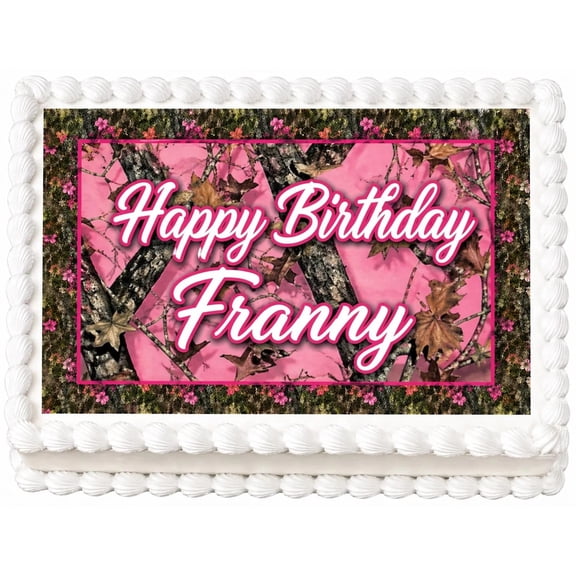 SugarMeLicious Pink Camouflage Birthday Edible Cake Topper, Personalized Camo Cake Decoration, Custom Name Hunting Theme Dessert Decor, 1/4 Sheet Frosting Sheet