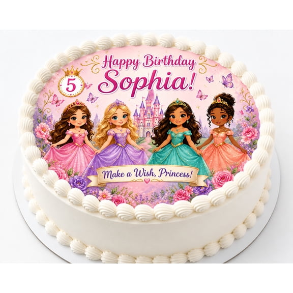 SugarMeLicious Princess Birthday Cake Topper, Personalized Edible Image Cake Decoration, Fairytale Princess Party Theme, Custom 8 Inch Round Frosting Sheet