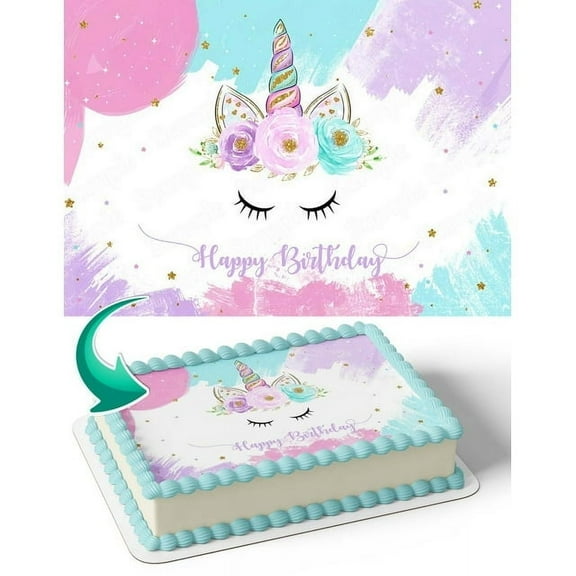 SugarMeLicious Princess Unicorn Cake Image Topper, Personalized 1/4 Sheet Birthday Cake Banner for Parties, Edible Cake Image Topper