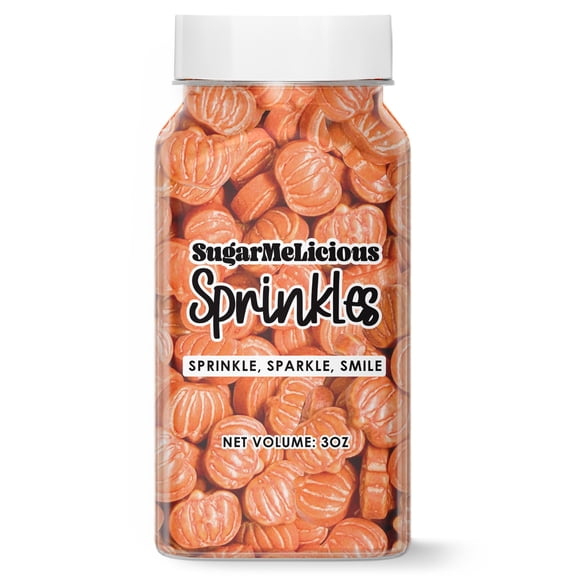 SugarMeLicious Pumpkin Shaped Sprinkles for Cakes, Cupcakes, Cookies & Fall Desserts, Edible Baking Decorations for Halloween Parties, Thanksgiving Baking and Autumn Celebration Treats, 3 Ounce Jar
