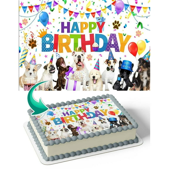 SugarMeLicious Puppy Dog Birthday Edible Cake Image Topper, Personalized 1/4 Sheet Birthday Cake Banner for Parties, Cute Dog-Themed Edible Cake Decoration