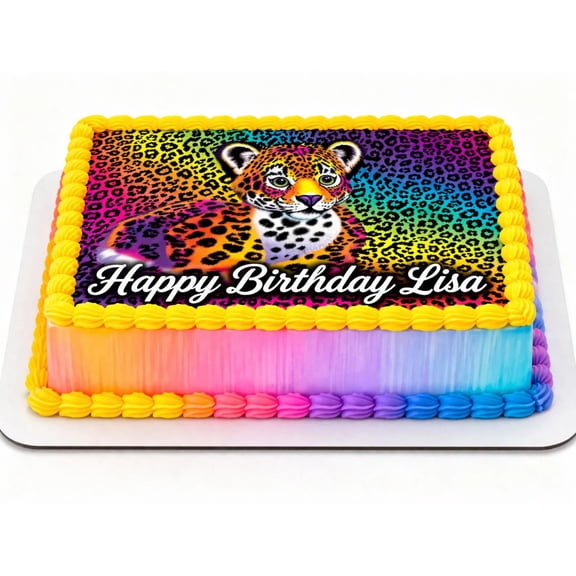 SugarMeLicious Rainbow Cheetah Birthday Cake Topper, Personalized Leopard Print Edible Image Cake Decoration, Custom Name Animal Theme, 1/4 Sheet Frosting Sheet