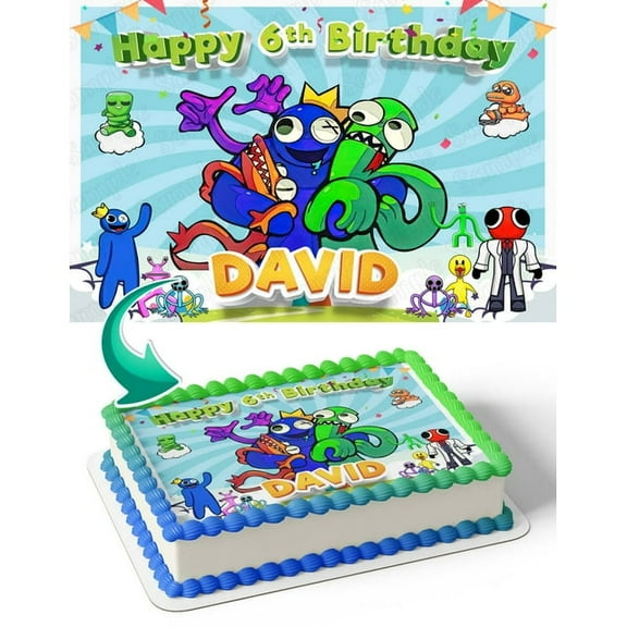 SugarMeLicious Rainbow Friends Cake Image Topper, Personalized 1/4 Sheet Birthday Cake Banner for Parties, Edible Cake Image Topper