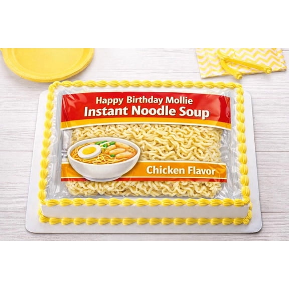 SugarMeLicious Ramen Noodle Edible Cake Topper Image, Funny Instant Noodle Birthday Cake Decoration, Food Theme Personalized 1/4 Sheet Frosting Sheet