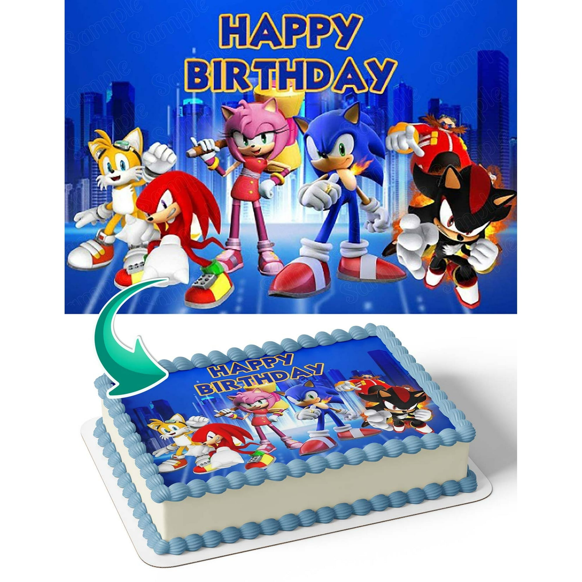 SugarMeLicious Sonic Retro Style Edible Cake Topper Classic Sonic the Hedgehog Design | Personalized 1/4 Sheet Birthday Party Cake Decoration