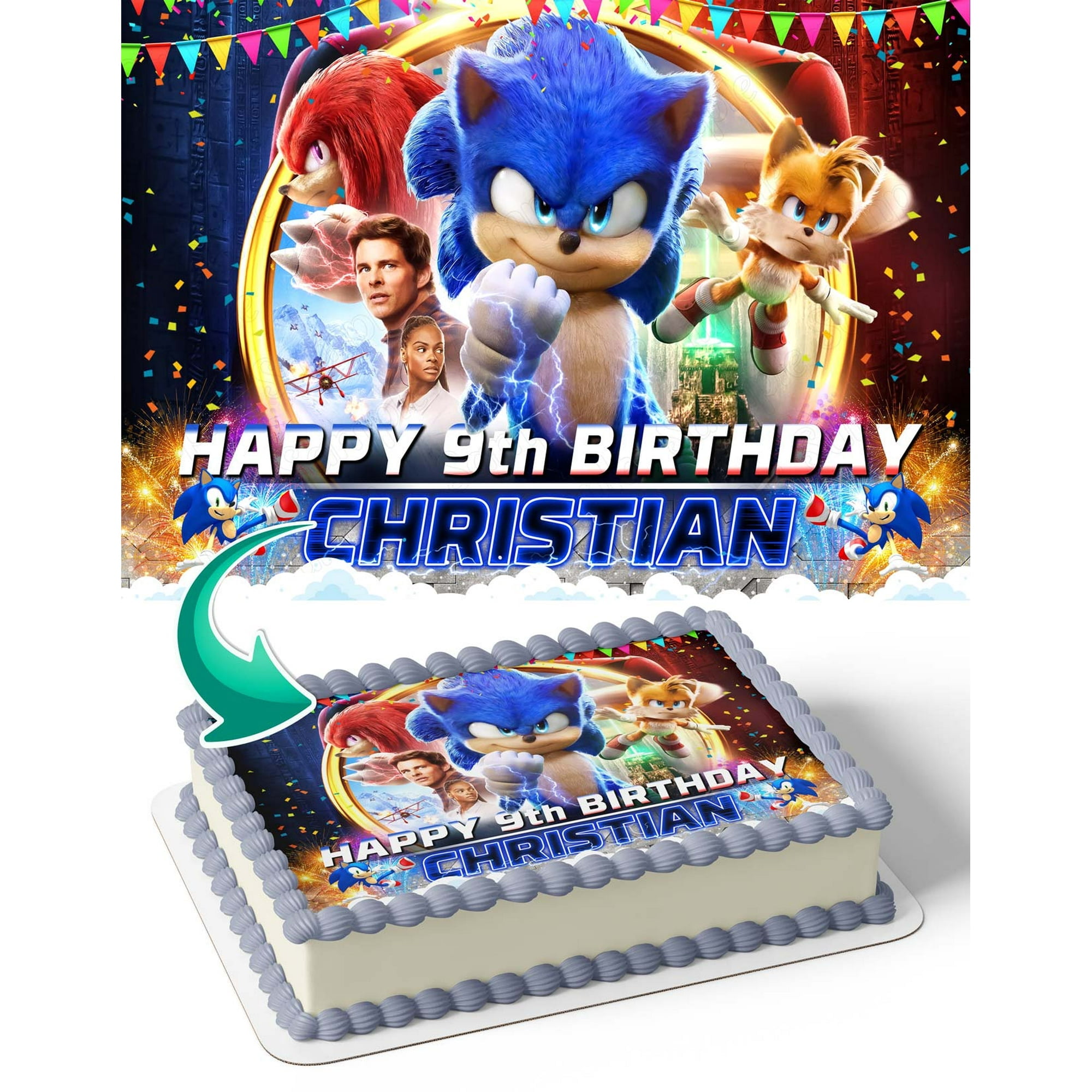 SugarMeLicious Sonic the Hedgehog 2 Edible Cake Image Topper, Personalized Birthday Party Decoration, 1/4 Sheet