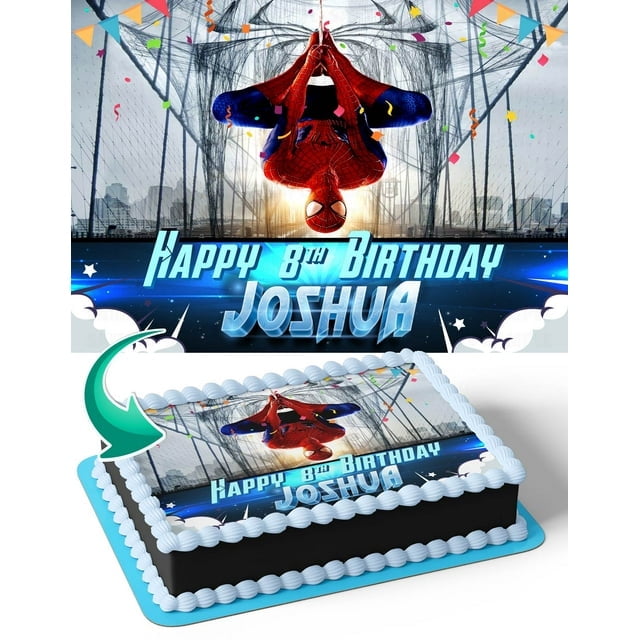 SugarMeLicious Spiderman Live Action Village Party Cake Topper, Personalized 1/4 Sheet Birthday Cake Banner Featuring Marvel Superhero, Edible Cake Decoration for Kids Birthday Parties and Comic Fans