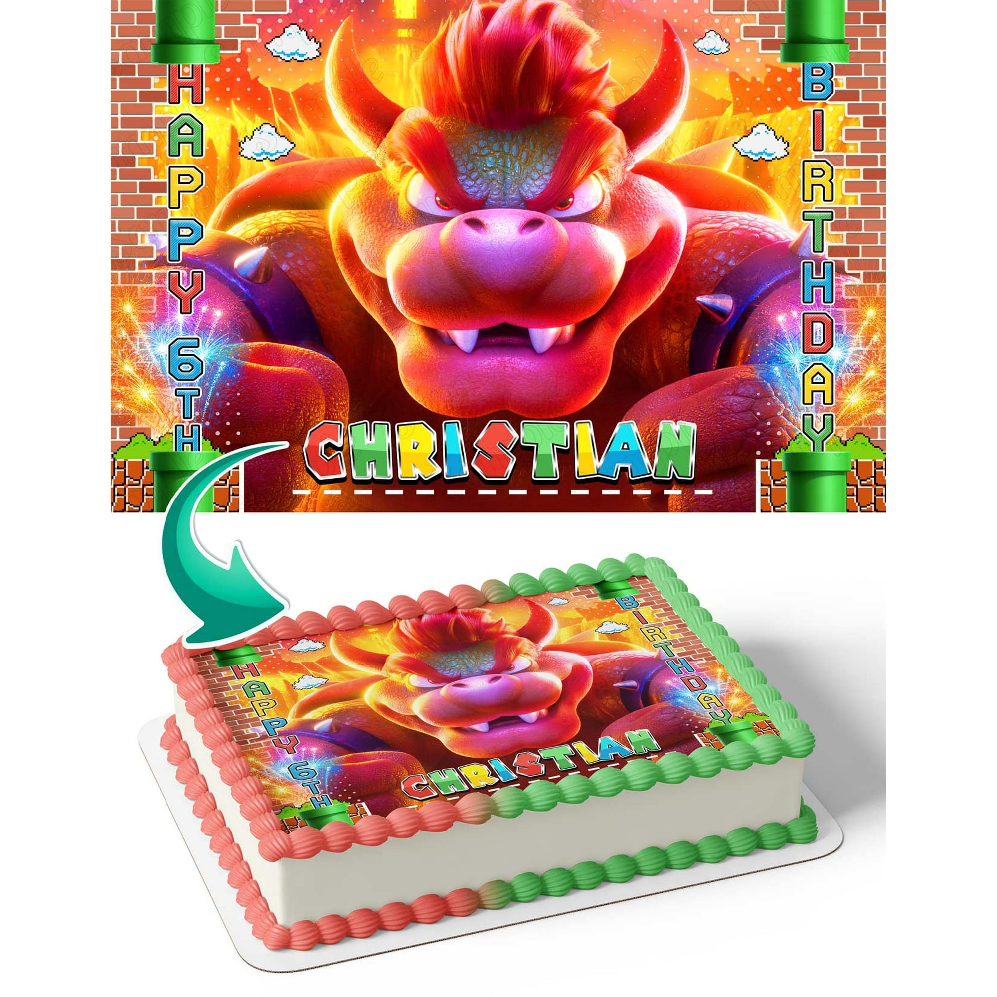 SugarMeLicious The Super Mario Bros. Movie 2023 Bowser Edible Cake Image Topper, Personalized 1/4 Sheet Birthday Cake Banner, High-Quality Edible Decoration for Gamers & Mario Fans