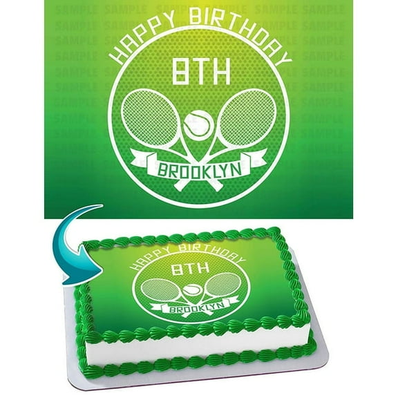SugarMeLicious Tennis Cake Image Topper, Personalized 1/4 Sheet Birthday Cake Banner for Parties, Edible Sports Theme Cake Decoration for Tennis Fans