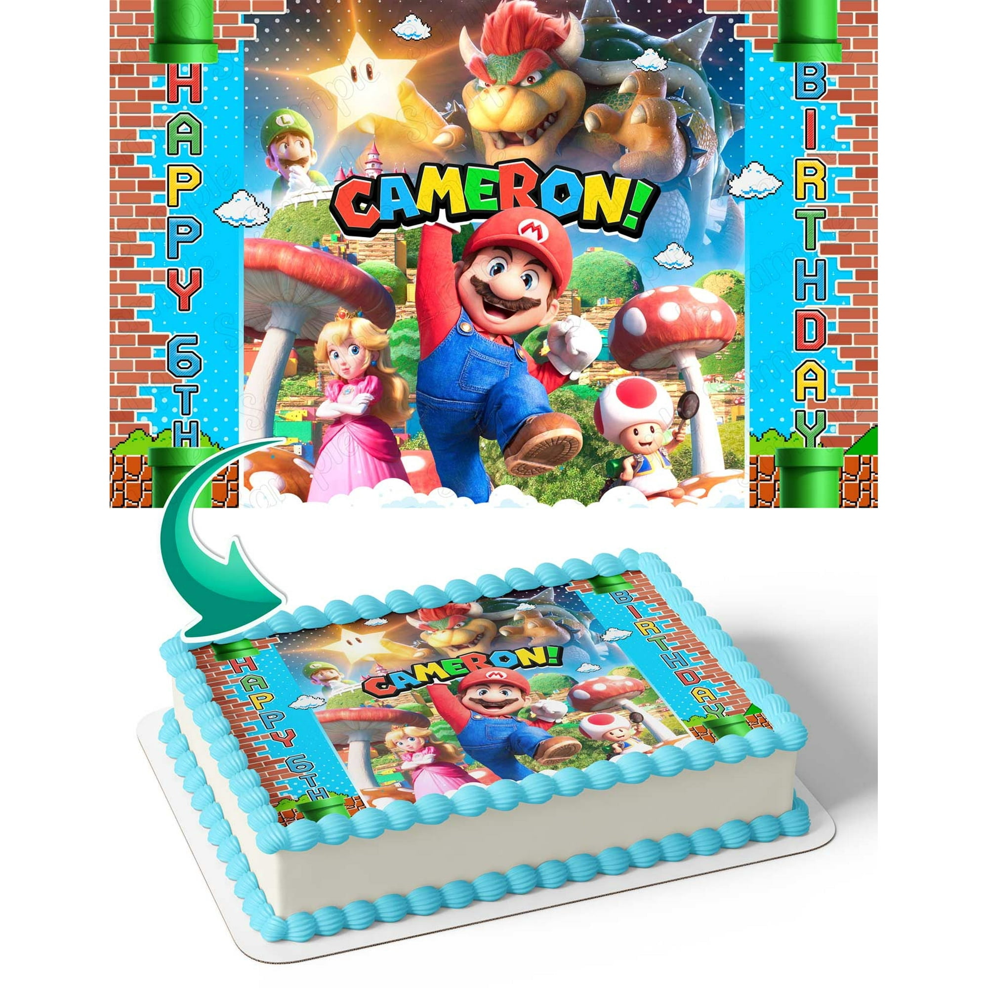 SugarMeLicious The Super Mario Bros Movie 2023 Luigi Edible Cake Image Topper, Personalized 1/4 Sheet Birthday Cake Banner for Parties