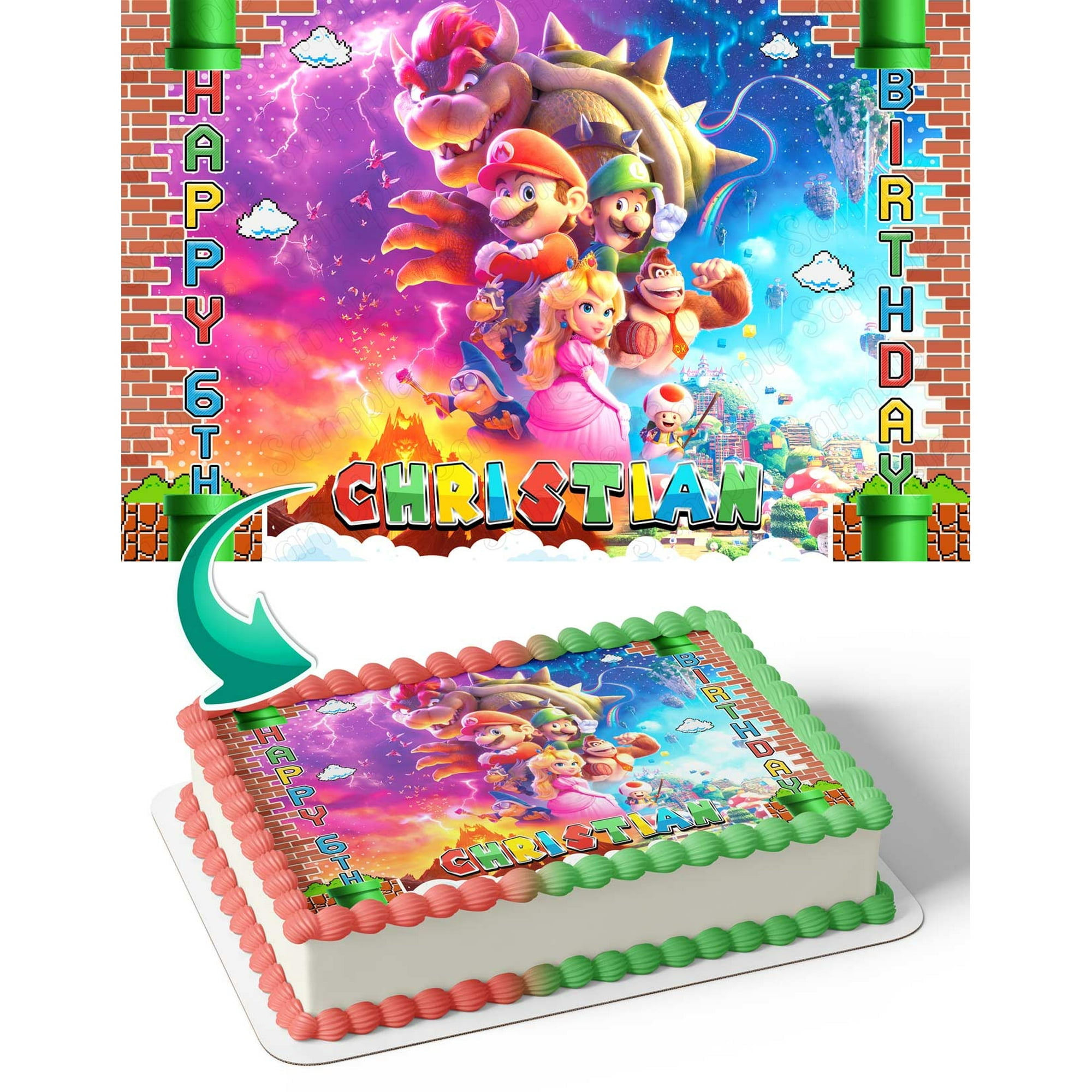 SugarMeLicious The Super Mario Bros Movie 2023 Princess Peach Edible Cake Image Topper, Personalized 1/4 Sheet Birthday Cake Decoration, High-Quality Edible Cake Banner for Parties