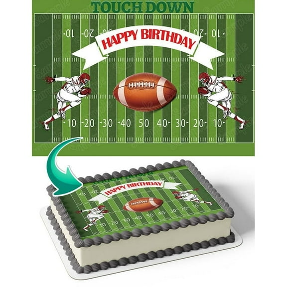 SugarMeLicious Touchdown Super Bowl Football Cake Image Topper, Personalized 1/4 Sheet Birthday Cake Banner for Parties, Edible Cake Decoration