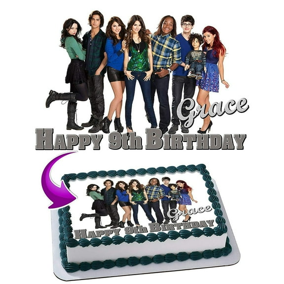 SugarMeLicious Victorious Edible Cake Image Topper,  Personalized 1/4 Sheet Birthday Cake Banner for Victorious Themed Parties
