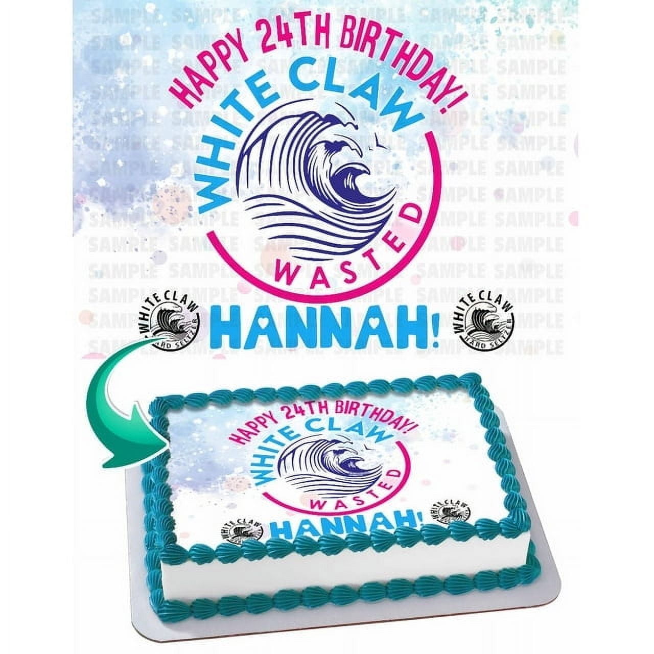 SugarMeLicious White Claw Hard Seltzer Cake Image Topper, Personalized 1/4 Sheet Birthday Cake Banner for Parties, Edible Cake Image Topper