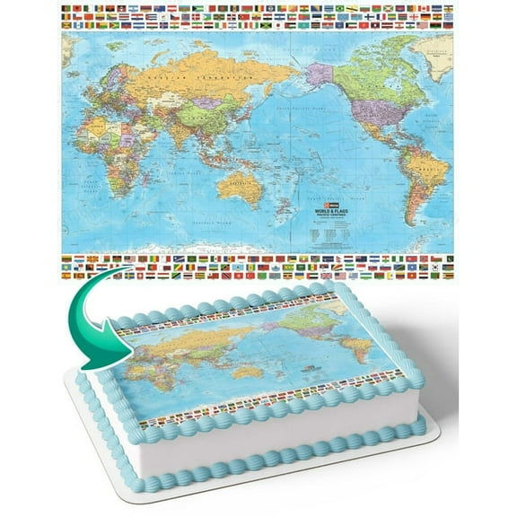 SugarMeLicious World Map Cake Image Topper, Personalized 1/4 Sheet Birthday Cake Banner for Parties, Custom Edible Cake Decoration for Travel Lovers and Explorers