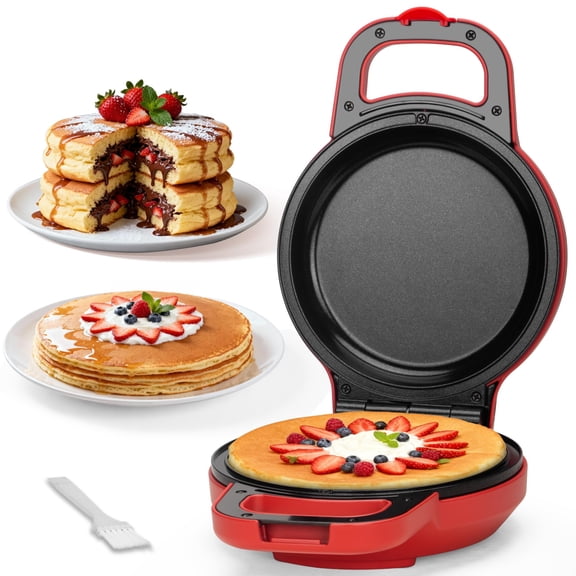 SugarWhisk Flip Pancake Maker Machine, Ceramic Coated Pancake Pan for 6.5 Inch Pancakes, Omelette, Crepe & Quesadilla, Frittata, Double Sided Omelette Pan Nonstick, Red Y101