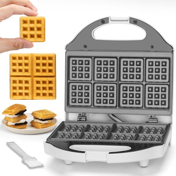 SugarWhisk Square Waffle Maker, 2 x 4" Mini Classic Waffles Maker Machine, Iron, Dual Cooking Plates for Family Breakfast, Non-stick, White
