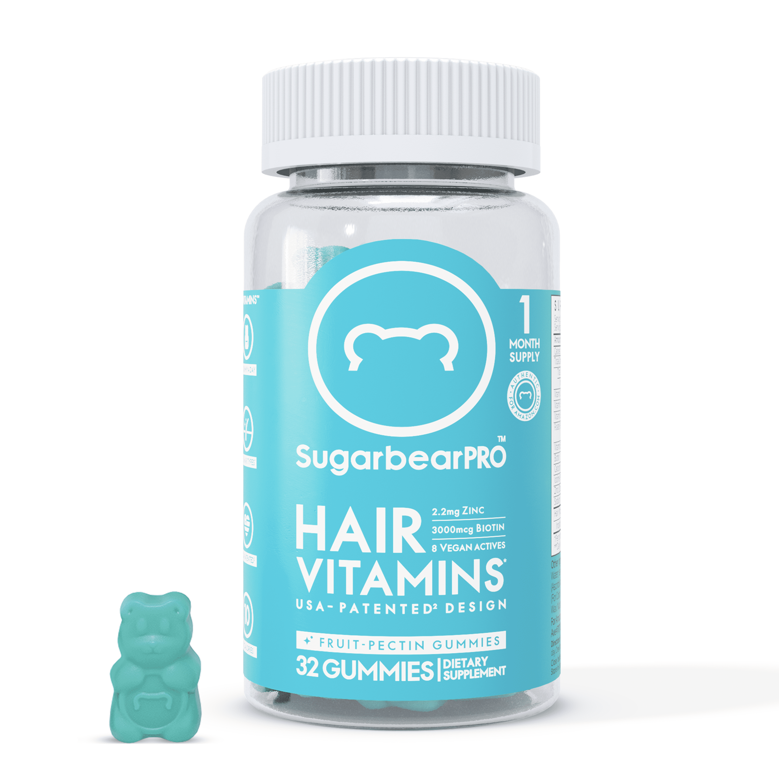 Sugarbear Hair Vitamins Biotin 3000mcg Vegan Gummies for Luscious Hair
