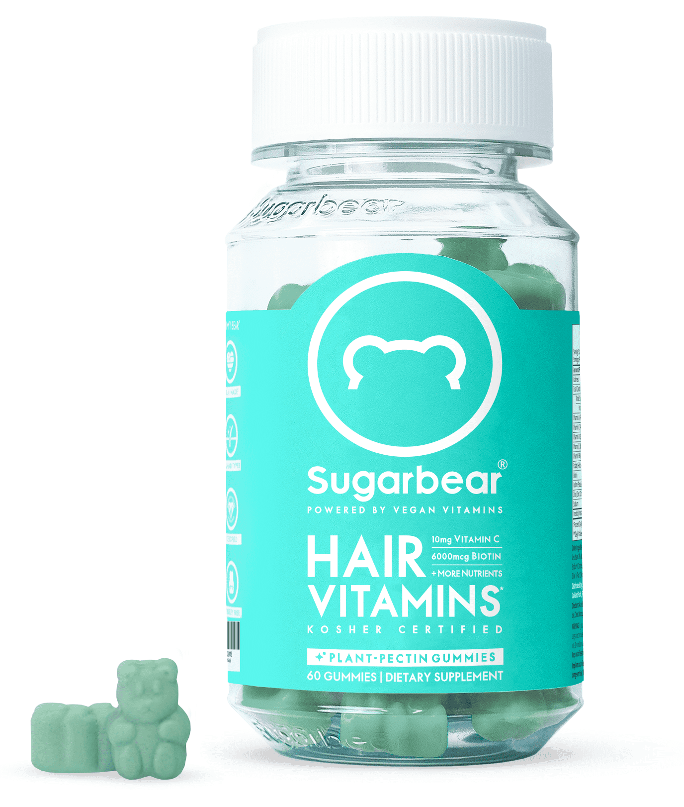 Sugarbear Hair Vitamins Extra Strength Biotin 6000mcg Vegan Gummies for