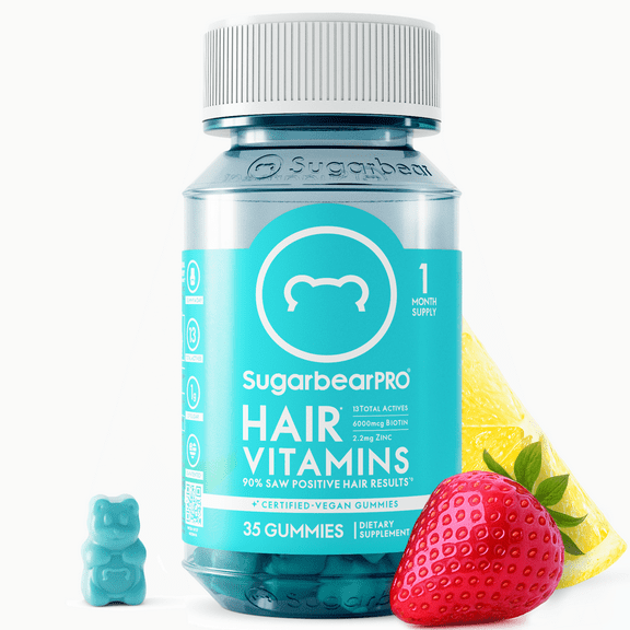 SugarbearPRO Hair Vitamin Gummies with Biotin, B12, MSM & Omega-3s, Vegan Supplement, 1 Month Supply