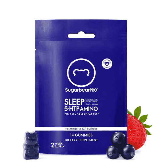 SugarbearPRO® Sleep Gummies with 5-HTP & Amino Acids, Vegan Sleep Support Vitamin Supplement, Berry Flavor, 14 Count (2 Week Supply)
