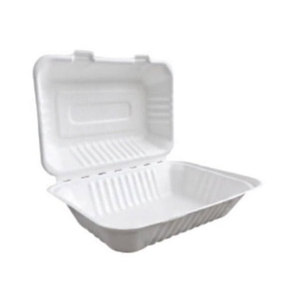 Sugarcane Bagasse Clamshells (9x6) Single Compartment Tableware - Biodegradable | Compostable | Eco-Friendly | Microwave and Freezer Safe - 250 Pcs