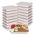 thumbnail image 1 of Sugarcane Fiber 24 Oz 4 Compartments Disposable Plates With Lids Bagasse Plant Fibers Freezer Safe 50 Pack, 1 of 7