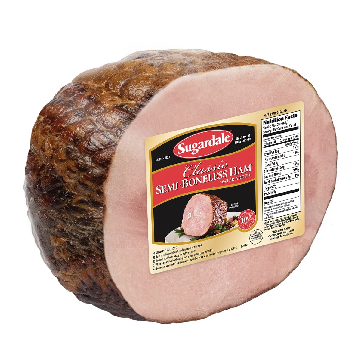 Sugardale Classic Hickory Smoked Half Ham, Fully cooked, Pork Semi