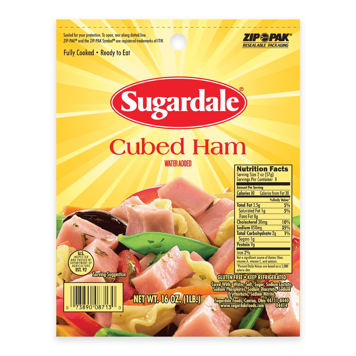 Sugardale Cubed Hickory Smoked Ham, Fully Cooked, Pork Boneless, 1 lb