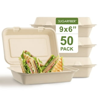 100% Compostable Disposable Food Containers with Lids [9”X9” 3-Comp 200 Pack] Eco-Friendly Take-Out To-Go Containers, Heavy-Duty, Biodegradable