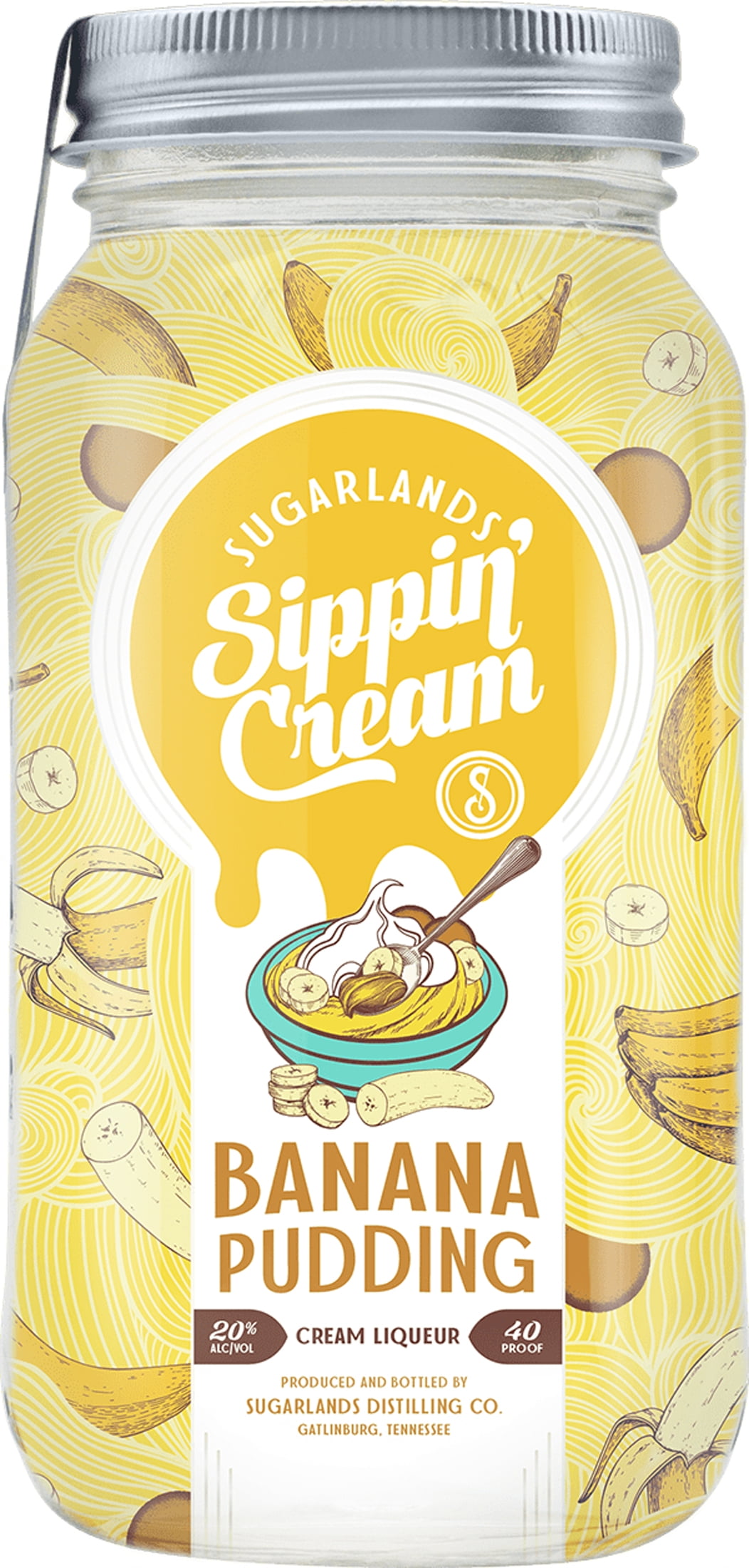 Sugarlands Banana Pudding Sippin' Cream, 1 - 750ml Glass Jar, 20