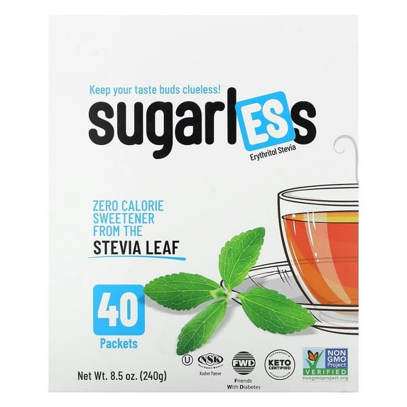 Sugarless Erythritol Stevia Zero Glycemic Sweetener, 40 count, 8.47 oz