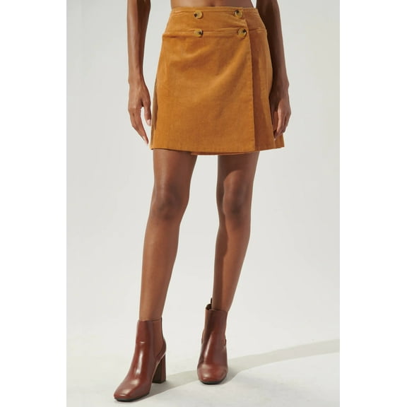 Sugarlips Corduroy High Waisted A-Line Button Front Mini Skirt, Size X-Small, RUST