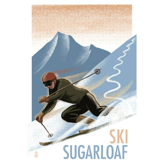 Sugarloaf, Maine, Downhill Skier, Lithography Style (16x24 Giclee Gallery Art Print, Vivid Textured Wall Decor)
