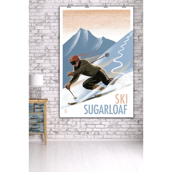 Sugarloaf, Maine, Downhill Skier, Lithography Style