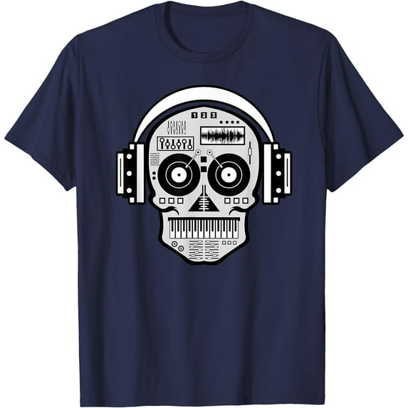 Sugarskull DJ Table Disc Jockey Headphones Softstyle Unisex T-Shirt,Navy Color,Size 5XL