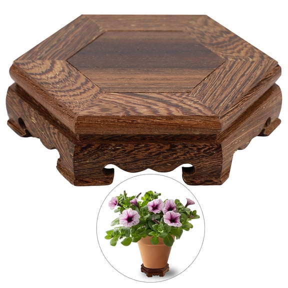Sugeryy Flower Display Holder Wooden Tray Brown For Garden Handicraft Ornament Base Wenge Hexagon Desktop Decor Plant Stands