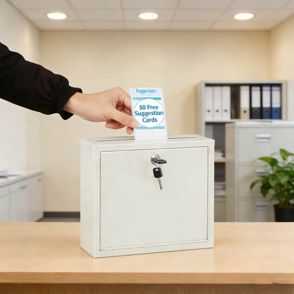 Suggestion Box with Lock and Slot, Wall Mounted Mailbox for Office, Key Drop Box with Free Suggestion Cards, Safe Lock Box, Ballot Box, Donation Box, White