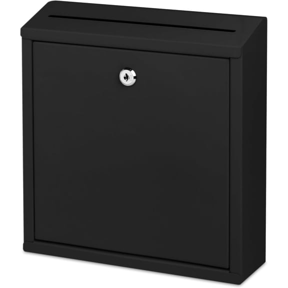 Suggestion Box with Lock and Slot, Wall Mounted Metal Drop Box with 4 Keys, Secure Locking Box for Cash and Ballots, Office MailBox, 10.4 x 2.9 x 11 Inch, Black