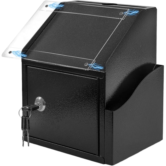 Suggestion Box with Slot and Lock, Secure Metal Ballot Box for Donation or Comment Collection, Wall Mounted or Countertop Donation Boxes for Fundraising, For Office, School, or Event Use (Black)