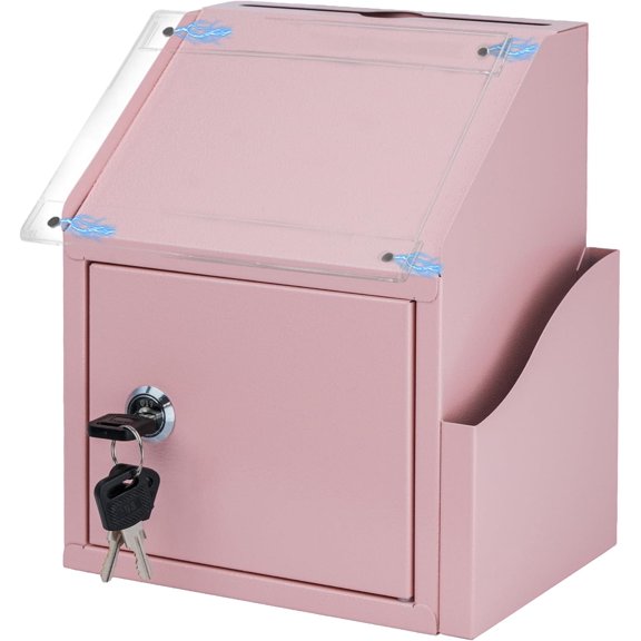 Suggestion Box with Slot and Lock, Secure Metal Ballot Box for Donation or Comment Collection, Wall Mounted or Countertop Donation Boxes for Fundraising, For Office, School, or Event Use (Pink)