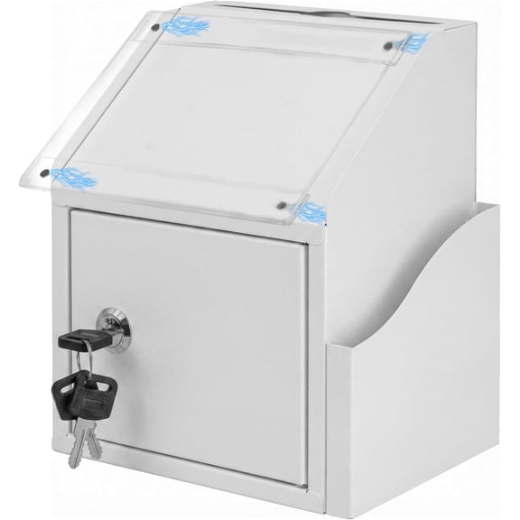 Suggestion Box with Slot and Lock, Secure Metal Ballot Box for Donation or Comment Collection, Wall Mounted or Countertop Donation Boxes for Fundraising, For Office, School, or Event Use (White)