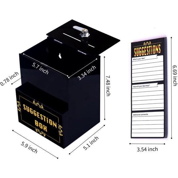 Suggestion Box with Slot and Lock,Wall Mounted Acrylic Comment Box and 45 Free Suggestion Cards, Collection Box with Pocket,Cash Drop Box with Lock,Donation Box$$Office