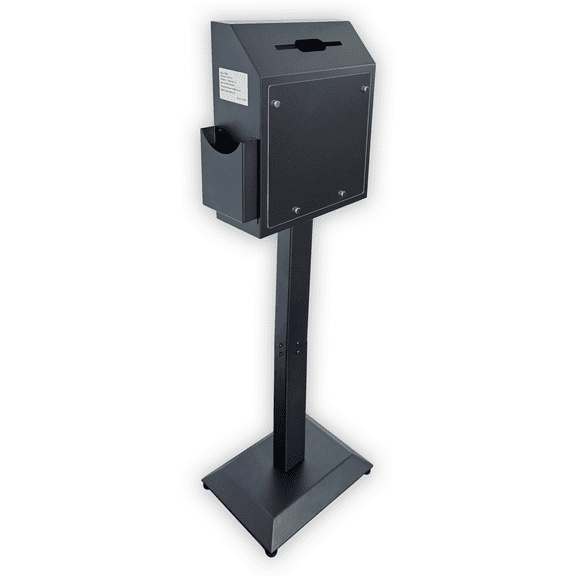 Suggestion Box with Stand, Floor Standing Offering Box, Metal Locking Ballot Collection Safe Box for Voting, Charity, Donation, Church, Election, Hospital Feedback, and Car Rental Key Return, Black