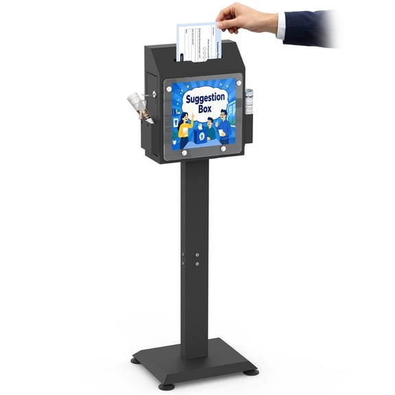 Pochar Suggestion Box with Stand, Floor Standing Offering Box, Upgraded Heavy Duty Metal Locking Ballot Collection Safe Box for Voting Contest Charity Donation Church Election, Large, Black