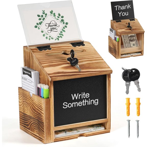 Suggestion Box,Wooden Donation Box,Raffle Boxes,Ballot Prayer Tip Money Drop Boxes with Slot and Lock for Fundraising Prayer Ballot Comment