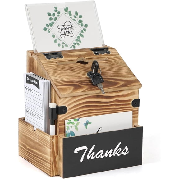 Suggestion Box,Wooden Donation Boxes with Slot and Lock,Wood Raffle Box,Ballot Prayer Tip Money Drop Boxes with Sign Holder for Fundraising Prayer Ballot Comment