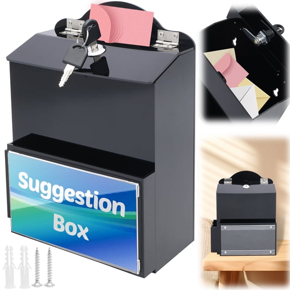 Suggestion Box and Lock Wall Hanging Mailbox Donation Box with Magnetic Sign Holder for Office Customer Center School Hospital Hotel